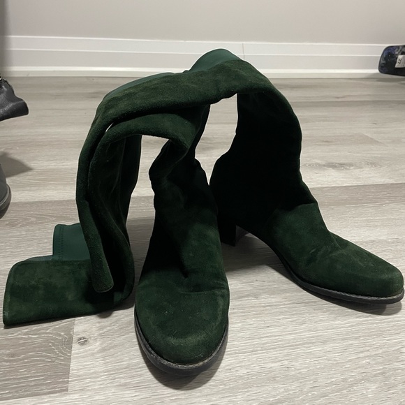 Stuart Weitzman 5050 Dark Green Suede Over the Knee Boots , Size 7 - Picture 2 of 5